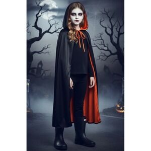 NEW Kids Black Red‎ Vampire Dracula Cloak Hooded Cape Halloween Costume